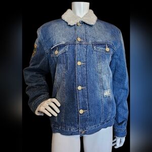 Profound Aesthetic Men's Large Denim Flame Trucker Jacket